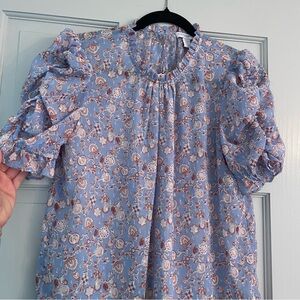 Carolina Belle Blue Floral Blouse with Puff Sleeves